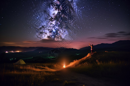 山间夜晚星空的景观图片