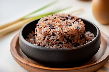 紫洋葱美食营养的糙米饭背景