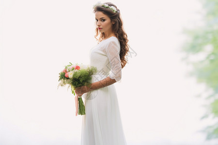 白色婚纱的新娘子图片