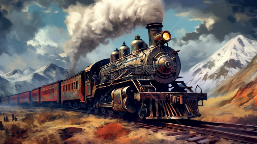 山脉中的蒸汽火车图片