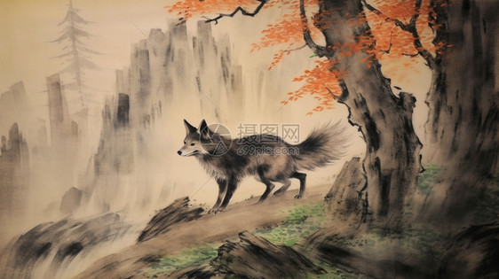 神秘山林中的狐狸图片