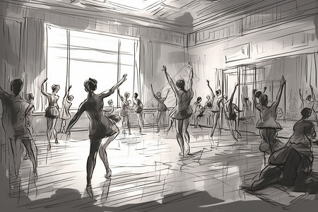 舞蹈教室手绘插图图片