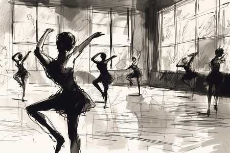 芭蕾舞工作室手绘插图图片