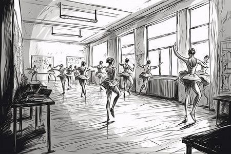 舞蹈工作室与学生练习芭蕾舞图片