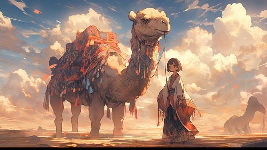 骆驼和女孩图片