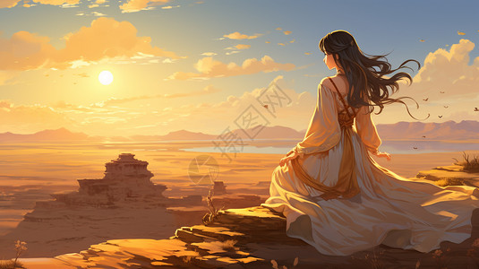 日落的美丽大漠插画