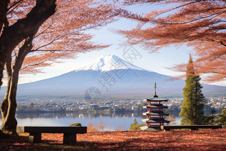 日本城市春季富士山的美丽景观背景