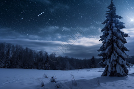 夜晚雪山中的美丽景观图片