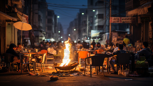 路边的烧烤夜市图片