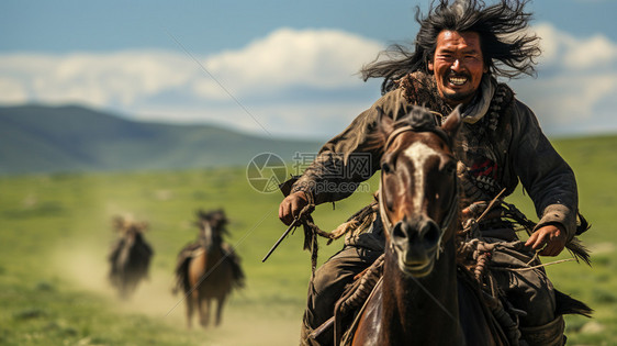 草原上骑马的汉子图片