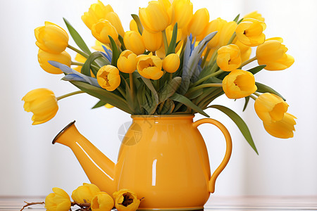 花瓶中的黄色郁金香图片