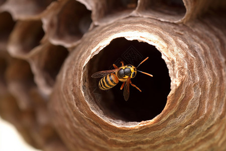 蜂巢洞口的蜜蜂背景图片