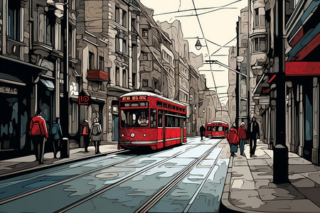 城市商业街的创意插图背景图片