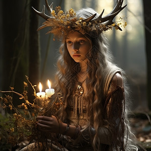 森林里的精灵森林中的精灵女孩背景