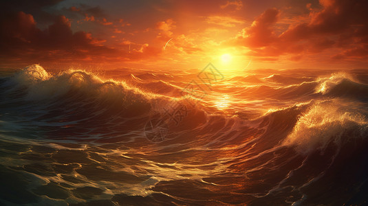 日落时分海洋的插图图片