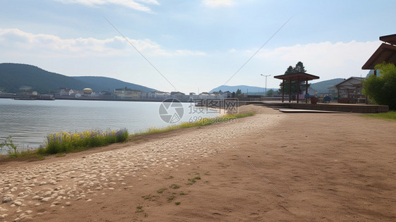 夏天海滨城市沙滩的景观图片