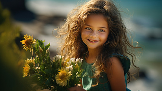 海边可爱的小女孩图片