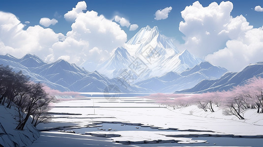 高原雪山景观插画图片