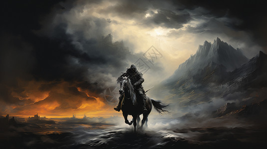暗黑风骑马的战士图片