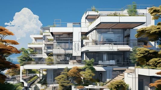 现代房屋建筑的创意插图背景图片