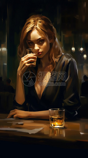 酒吧里喝酒的性感美女插图图片