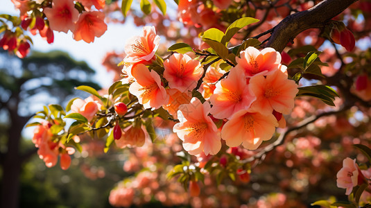 春天花园中盛开的桃花图片