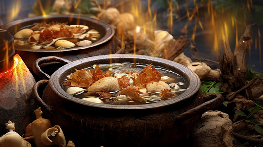 新鲜烹饪的蘑菇王汤锅图片