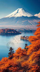 秋天游玩富士山的美丽景观背景