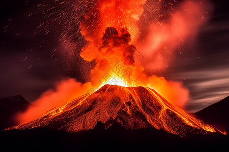 火山熔岩夜晚喷发高清图片