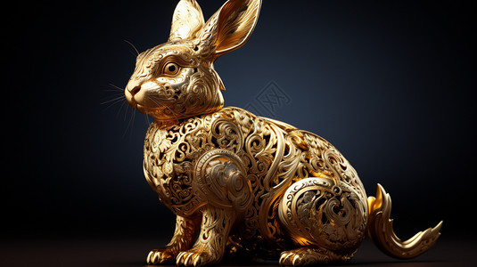 创意金色兔子模型图片