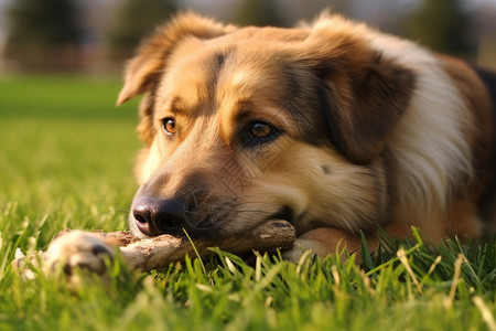 草地休息的狗狗图片