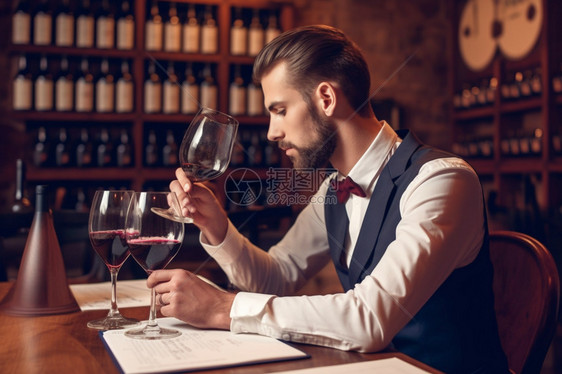 一位男士正在品尝美酒图片
