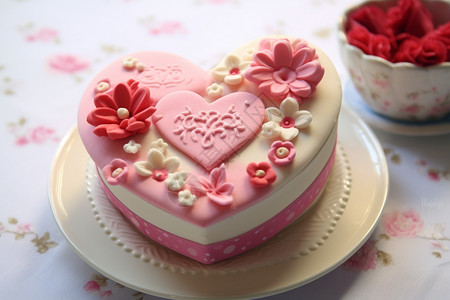 浪漫的心形蛋糕高清图片