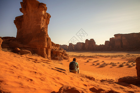 徒步旅行的撒哈拉沙漠背景图片