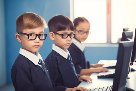 正在学习电脑的学生高清图片