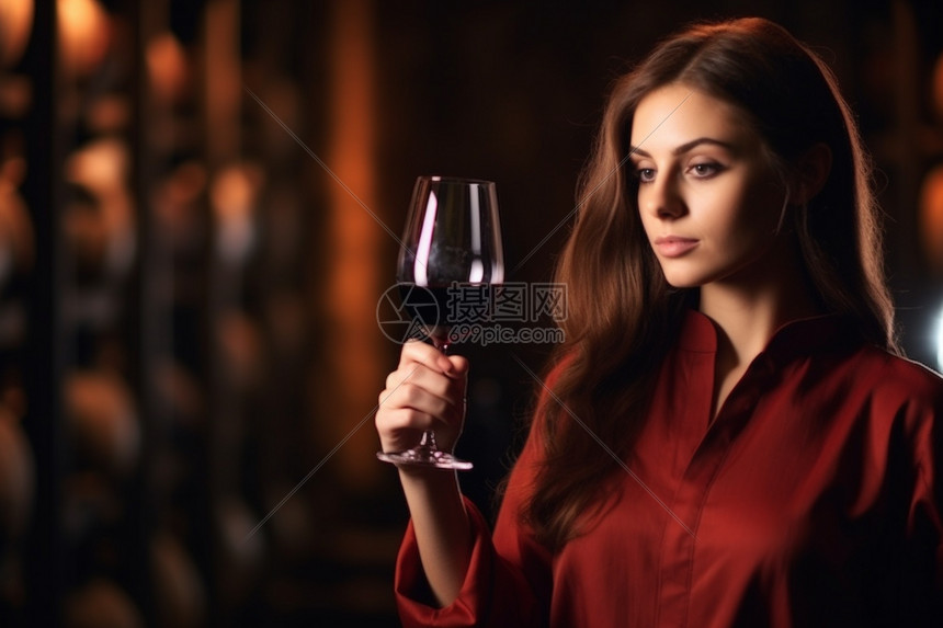 品尝红酒的外国女士图片
