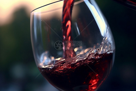 往杯里倒进葡萄酒图片
