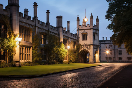 夜晚剑桥大学建筑的景观高清图片