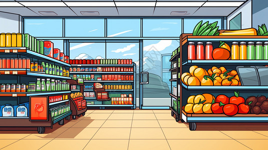 超市货架的平面插图图片