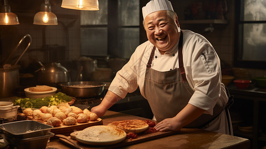 中式厨房中的厨师图片