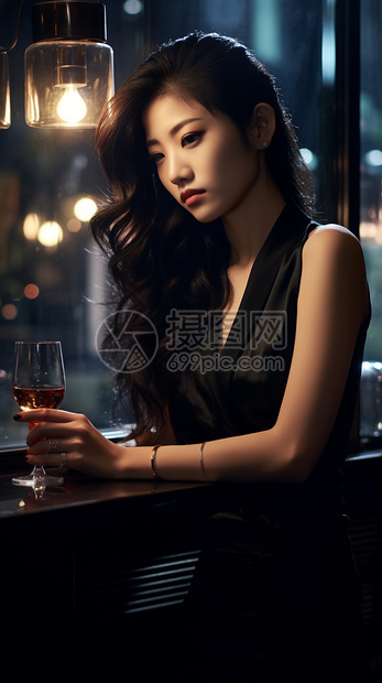 酒吧喝酒的女性图片