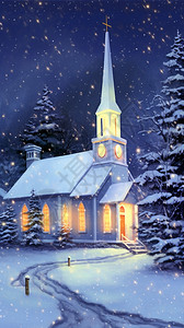 圣诞节之夜的白色教堂图片