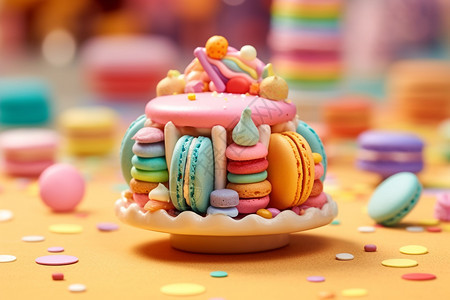 3D渲染的马卡龙甜点图片