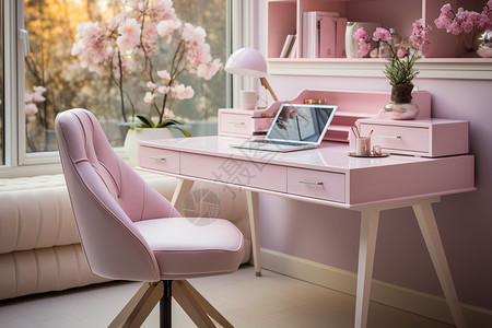 清新的粉色办公桌图片