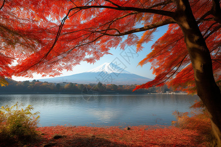 富士山枫叶富士山的红枫叶背景