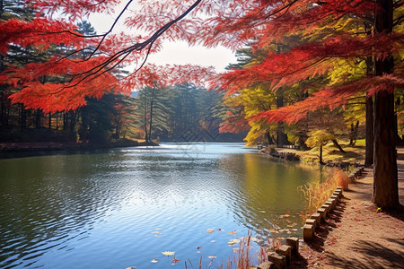 美丽的湖水日本风景高清图片