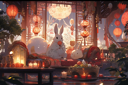 可爱玉兔欢度中秋背景图片