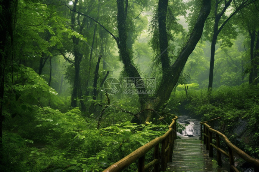 森林中的吊桥图片