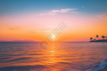 海洋地平线日出日落海面图片