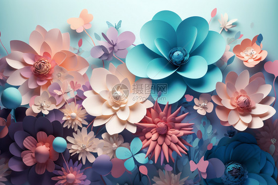 剪纸艺术的花朵背景图片